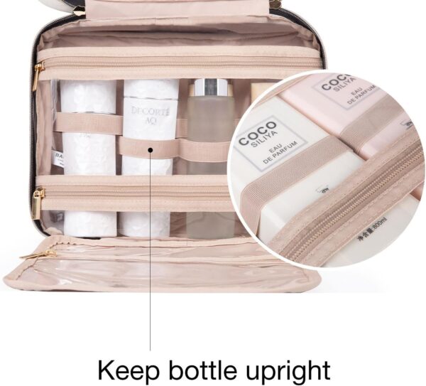 BAGSMART Toiletry Bag Travel Bag with Hanging Hook, Water-resistant Makeup Cosmetic Bag Travel Organizer for Accessories, Shampoo, Full-size Container, Toiletries (Baby Pink, Medium)