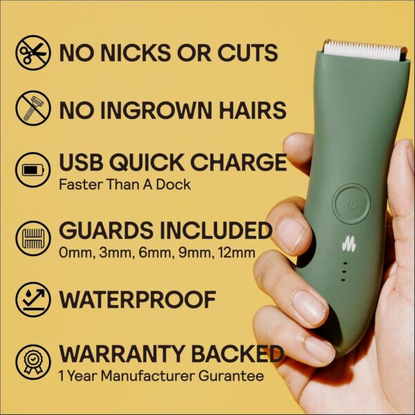 MERIDIAN The Trimmer Original - Body Hair Trimmer for Men, Electric Shaver for Pubic Hair, Chest, Legs & Bikini, Waterproof & Rechargeable, Sage