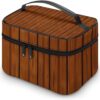 Brown Wood Pattern Makeup Bag, Cosmetic Organizer Case Large Portable Capacity Make Up Bags Women Travel Toiletry Bags with Handle And Divider