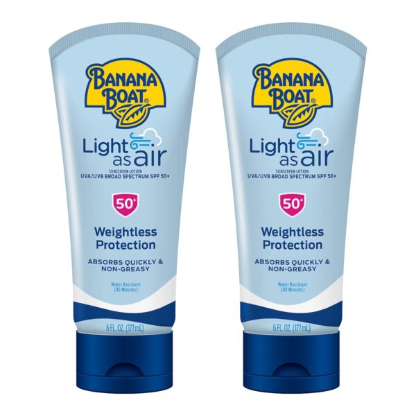 Banana Boat Light As Air Sunscreen Lotion SPF 50 Twin Pack | Lightweight & Non-Greasy Lotion Sunscreen SPF 50, Sunblock, Oxybenzone-Free, 6oz each