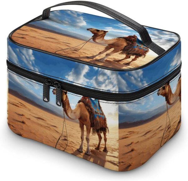 Camel Sky Makeup Bag, Cosmetic Organizer Case Large Portable Capacity Make Up Bags Women Travel Toiletry Bags with Handle And Divider