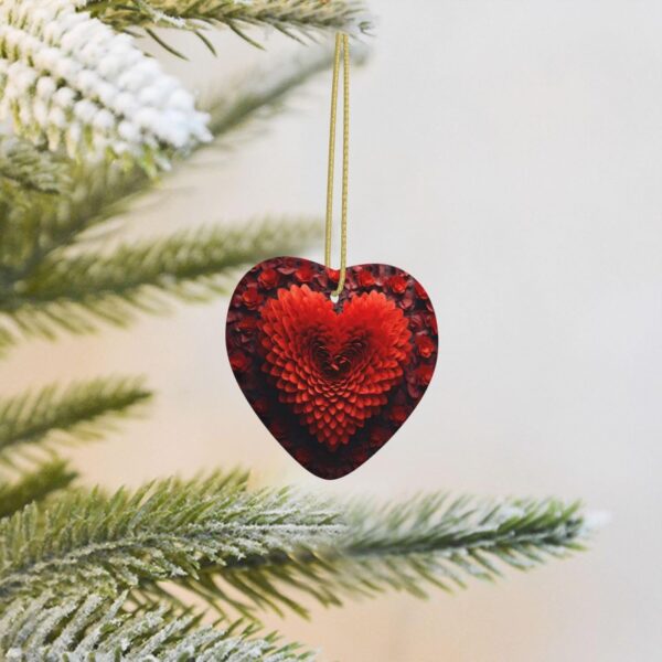 Christmas Ceramic Heart Pendant Decoration for Tree Hanging in Festive Season Valentine's Day red Heart Flower Prints