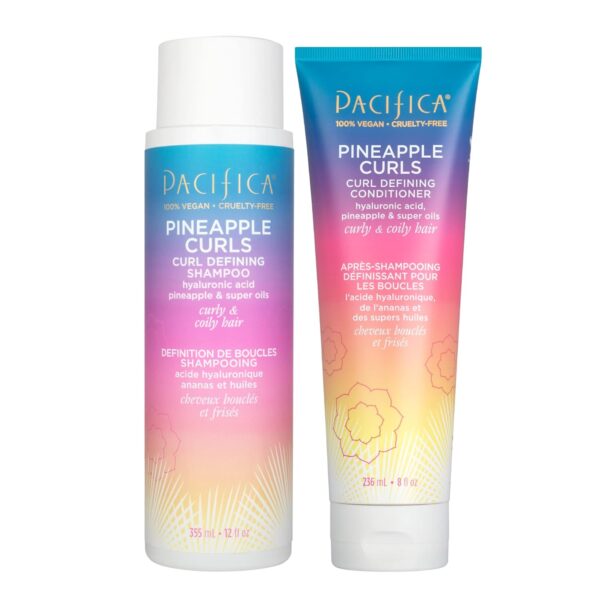 Pacifica Pineapple Curls Shampoo & Conditioner Set – Curl Defining Hair Care for Curly & Coily Hair, Enhances Bounce & Reduces Frizz Sulfate Free Clean Beauty Vegan & Cruelty-Free Dermatologist Tested