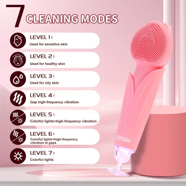 Facial Sonic Cleansing Brush, Rechargeable Waterproof Exfoliating Makeup Remover Massage Electric Cleansing Instrument, Men's and Women's Facial Wash - Pink