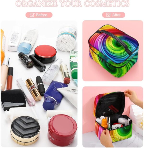 Rainbow Spiral Makeup Bag, Cosmetic Organizer Case Large Portable Capacity Make Up Bags Women Travel Toiletry Bags with Handle And Divider