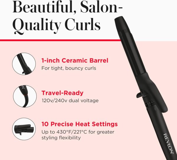 REVLON Smoothstay 1 Inch Curling Iron - Coconut Oil Infused Curling Wand Helps Enhance Shine & Smoothness, Creates Tight Bouncy Curls, and Reduced Frizz