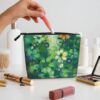 Linen Makeup Bag For Women, Waterproof Travel Cosmetic Organizer Lightweight Zipper Travel Toiletry Bag Organizer Abstract Seasonal Green Floral Makeup Brushes Storage Bag