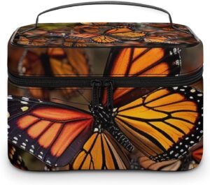 Monarch Butterflies Makeup Bag, Cosmetic Organizer Case Large Portable Capacity Make Up Bags Women Travel Toiletry Bags with Handle And Divider
