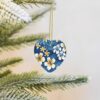 Christmas Ceramic Heart Pendant Decoration for Tree Hanging in Festive Season Blue Hawaiian Flowers Prints