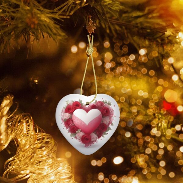 Christmas Ceramic Heart Pendant Decoration for Tree Hanging in Festive Season Romantic Heart Prints