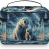 Two Polar Bears Makeup Bag, Cosmetic Organizer Case Large Portable Capacity Make Up Bags Women Travel Toiletry Bags with Handle And Divider