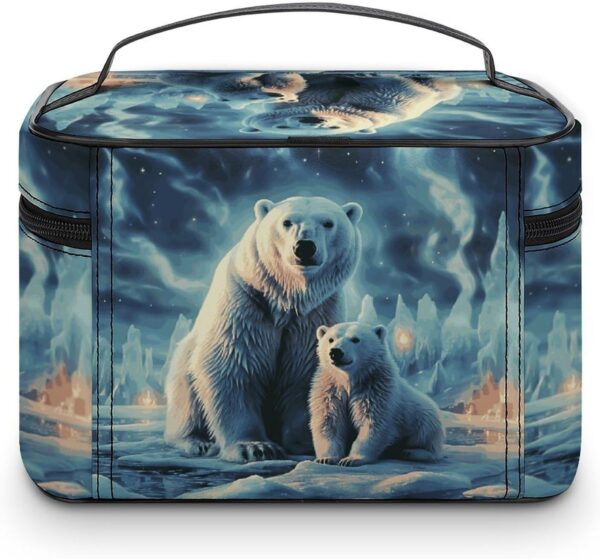 Two Polar Bears Makeup Bag, Cosmetic Organizer Case Large Portable Capacity Make Up Bags Women Travel Toiletry Bags with Handle And Divider