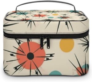 Atomic Stars Retro Pattern Makeup Bag, Cosmetic Organizer Case Large Portable Capacity Make Up Bags Women Travel Toiletry Bags with Handle And Divider