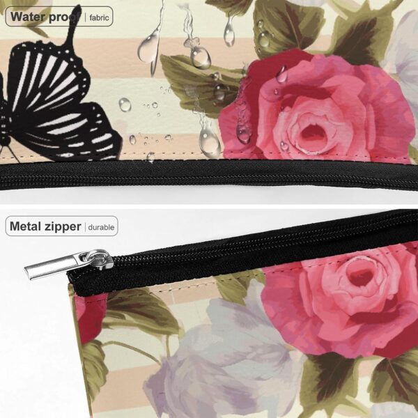 Toiletry Bag for Women Striped Flower Butterfly Cosmetic Bag Portable Capacity Travel Makeup Bags with Zipper Lightweight Cute Beauty Makeup Organizer for Traveling, Accessories, Essentials