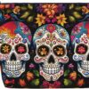 Linen Makeup Bag For Women, Waterproof Travel Cosmetic Organizer Lightweight Zipper Travel Toiletry Bag Organizer Colorful Flower Skulls Makeup Brushes Storage Bag