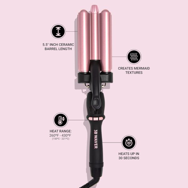 Beachwaver 3B Waver - Midnight Rose | Triple Barrel Hair Waver for Mermaid Waves | Professional Curling Iron with Adjustable Temperature, LED Screen, and Ceramic Barrels