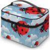 Ladybug And Cloud Makeup Bag, Cosmetic Organizer Case Large Portable Capacity Make Up Bags Women Travel Toiletry Bags with Handle And Divider