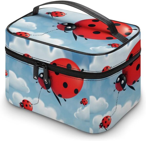 Ladybug And Cloud Makeup Bag, Cosmetic Organizer Case Large Portable Capacity Make Up Bags Women Travel Toiletry Bags with Handle And Divider
