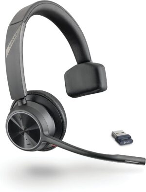 Poly Voyager 4310 UC Wireless Bluetooth Headset (Plantronics) - Single-Ear w/Noise-Canceling Boom Mic - Connect to PC/Mac/Mobile - Works w/Teams, Zoom & More - Amazon Exclusive,Black