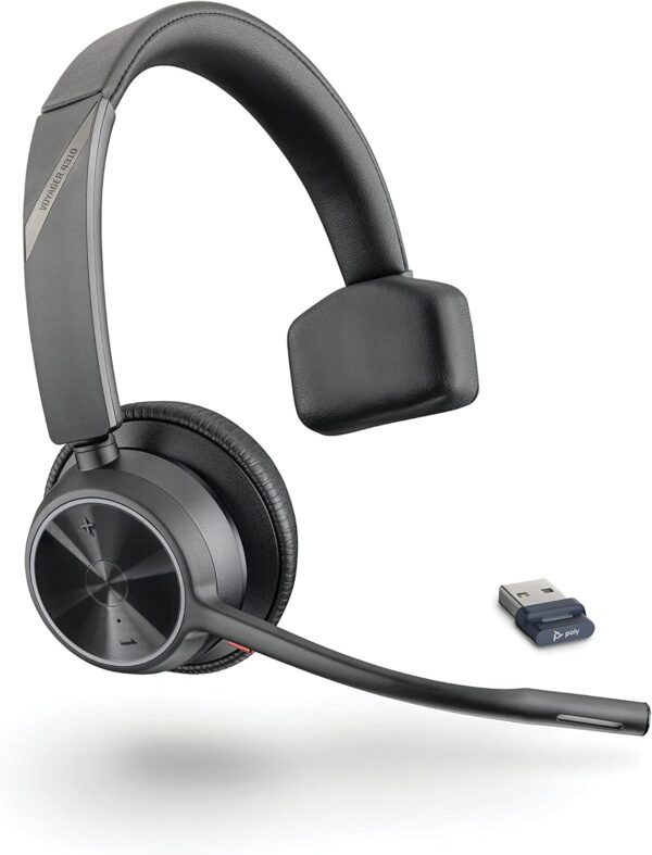 Poly Voyager 4310 UC Wireless Bluetooth Headset (Plantronics) - Single-Ear w/Noise-Canceling Boom Mic - Connect to PC/Mac/Mobile - Works w/Teams, Zoom & More - Amazon Exclusive,Black