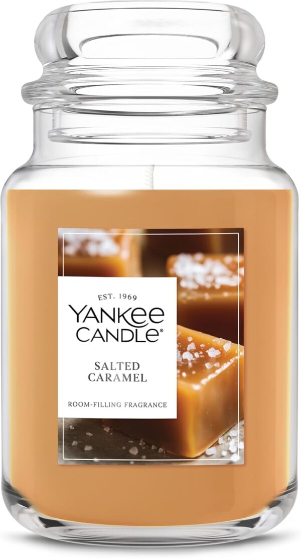 Yankee Candle Large Jar Scented Candle with up to 150 Hour Burn Time, Soy Wax Blend for Cleaner Consistent Burn, 22 oz Jar Candle with Room Filling Fragrance, Salted Caramel