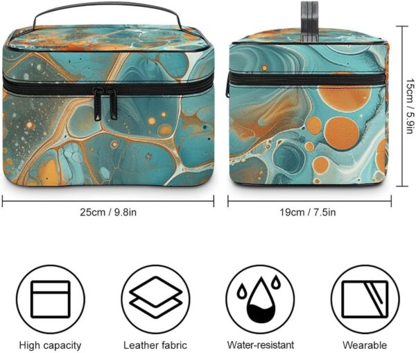 Orange And Turquoise Makeup Bag, Cosmetic Organizer Case Large Portable Capacity Make Up Bags Women Travel Toiletry Bags with Handle And Divider
