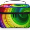 Rainbow Spiral Makeup Bag, Cosmetic Organizer Case Large Portable Capacity Make Up Bags Women Travel Toiletry Bags with Handle And Divider