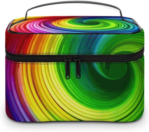 Rainbow Spiral Makeup Bag, Cosmetic Organizer Case Large Portable Capacity Make Up Bags Women Travel Toiletry Bags with Handle And Divider