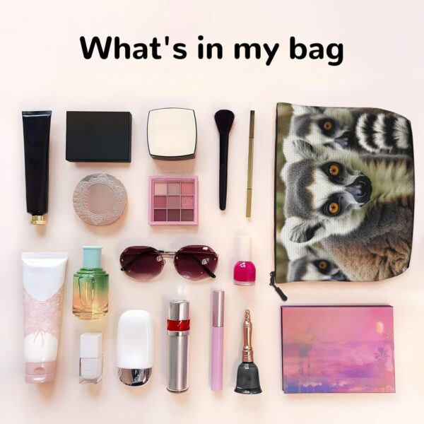 Linen Makeup Bag For Women, Waterproof Travel Cosmetic Organizer Lightweight Zipper Travel Toiletry Bag Organizer Animals Lemur Pattern Makeup Brushes Storage Bag
