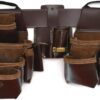 Style n Craft 4-Piece and 22-Pocket Pro Framer’s Combo, Tool Belt with 2 Tool Pouches, a 4-Pocket Multi-Tool Holder, and 1 Leather Hammer Loop, Full-Grain Leather Carpenter Tool Belt, Dark Tan (98454)