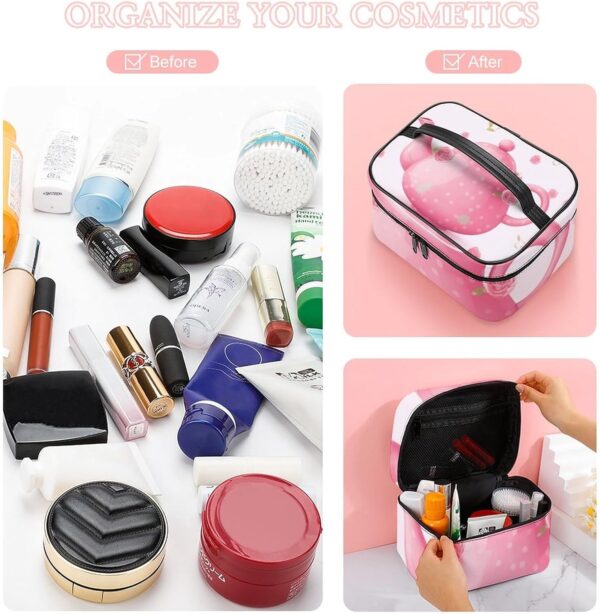 Teapot Makeup Bag, Cosmetic Organizer Case Large Portable Capacity Make Up Bags Women Travel Toiletry Bags with Handle And Divider