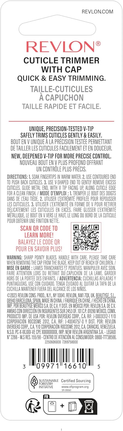 Revlon Cuticle Trimmer With Cap, High Precision V-Tip and Comfortable Grip for Gentle and Easy Trimming, 1 Count