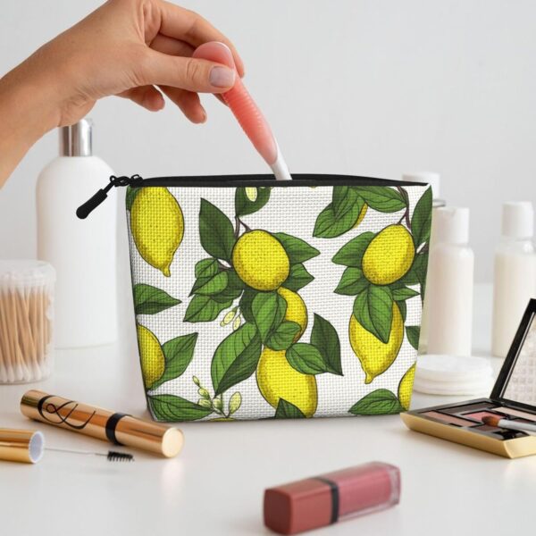 Linen Makeup Bag For Women, Waterproof Travel Cosmetic Organizer Lightweight Zipper Travel Toiletry Bag Organizer Yellow Fresh Lemons Makeup Brushes Storage Bag