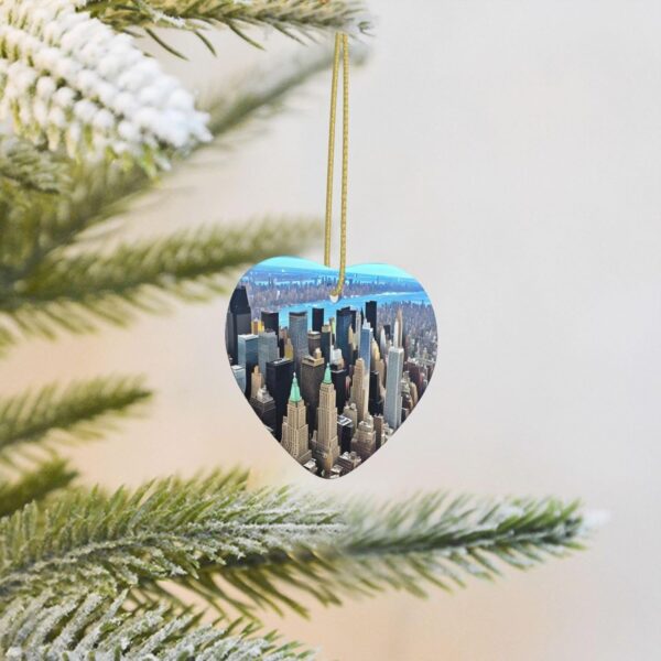 Christmas Ceramic Heart Pendant Decoration for Tree Hanging in Festive Season New York City Scenery Prints