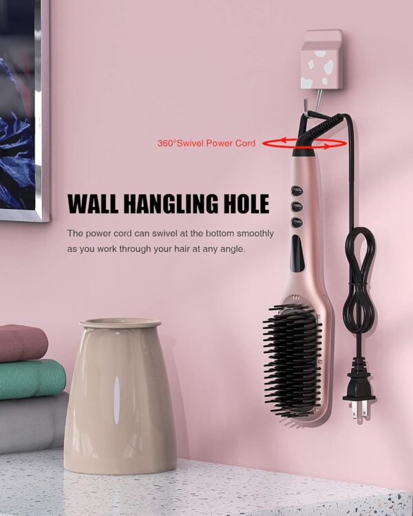 MEGAWISE Pro Ceramic Ionic Hair Straightener Brush for Home Salon | MCH Fast 20s Heating Tech with Auto-Off Safety | Anti-Scald with Universal Dual Voltage | Rotatable Power Cord