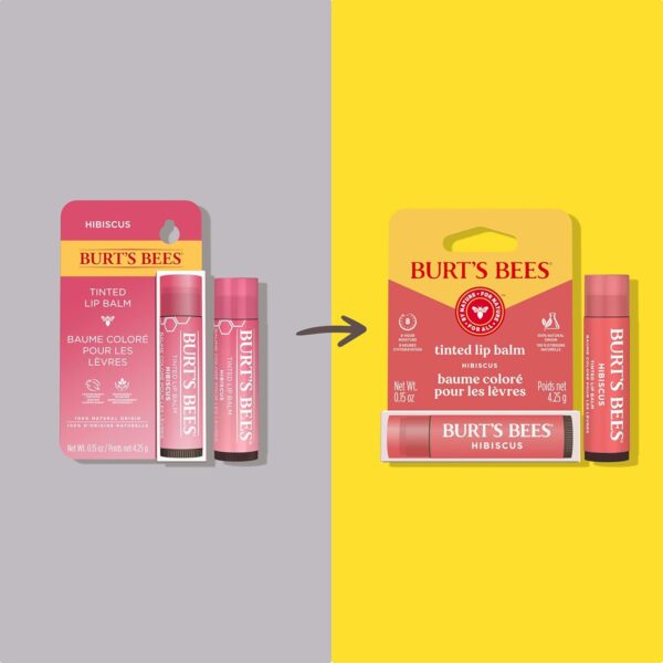 Burt's Bees Lip Tint Balm, Long Lasting 2 in 1 Duo Tinted Balm Formula, Color Infused with Hydrating Shea Butter for a Natural Looking Buildable Finish, Hibiscus, 1 Tube