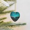 Christmas Ceramic Heart Pendant Decoration for Tree Hanging in Festive Season Green Aurora Borealis Prints