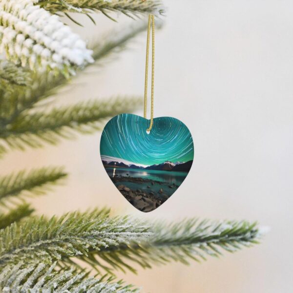 Christmas Ceramic Heart Pendant Decoration for Tree Hanging in Festive Season Green Aurora Borealis Prints