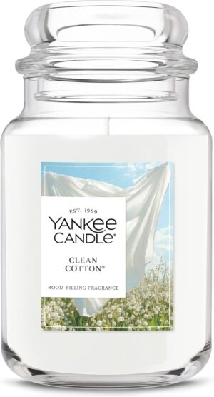 Yankee Candle Large Jar Scented Candle with up to 150 Hour Burn Time, Premium Plant Wax Blend for Consistent Burn, 22 oz Jar Candle with Room Filling Fragrance, Clean Cotton