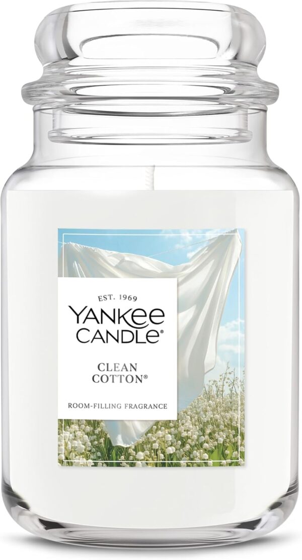 Yankee Candle Large Jar Scented Candle with up to 150 Hour Burn Time, Premium Plant Wax Blend for Consistent Burn, 22 oz Jar Candle with Room Filling Fragrance, Clean Cotton