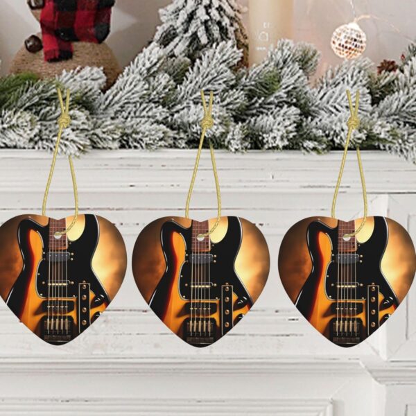 Christmas Ceramic Heart Pendant Decoration for Tree Hanging in Festive Season Instrumental Guitar Prints