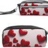 Red Hearts Pencil Case Large Capacity Leather Pencil Pouch with Zipper, Portable Small Makeup Bag, Office Supplies Organizer for Women Men