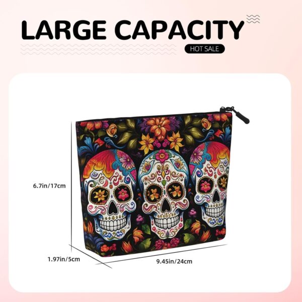 Linen Makeup Bag For Women, Waterproof Travel Cosmetic Organizer Lightweight Zipper Travel Toiletry Bag Organizer Colorful Flower Skulls Makeup Brushes Storage Bag