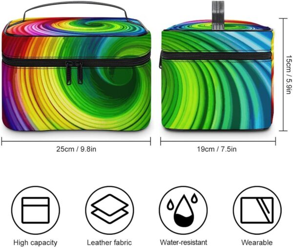 Rainbow Spiral Makeup Bag, Cosmetic Organizer Case Large Portable Capacity Make Up Bags Women Travel Toiletry Bags with Handle And Divider