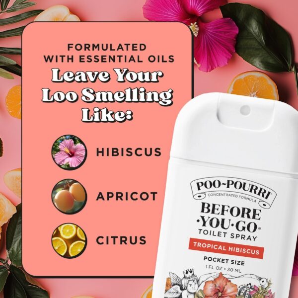 Poo-Pourri Tropical Hibiscus Pocket Before-You-Go Air & Toilet Spray - Instantly Trap Bathroom Odor - Plant Based Ingredients & Essential Oils - Travel Essentials, with Hibiscus Apricot & Citrus Scent