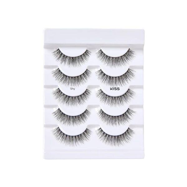 KISS Looks So Natural False Eyelashes Multipack, Lightweight & Comfortable, Tapered End Technology, Reusable, Cruelty-Free, Contact Lens Friendly, Style 'Shy', 5 Pairs Fake Eyelashes