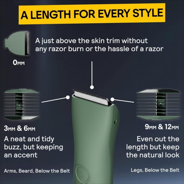 MERIDIAN The Trimmer Original - Body Hair Trimmer for Men, Electric Shaver for Pubic Hair, Chest, Legs & Bikini, Waterproof & Rechargeable, Sage
