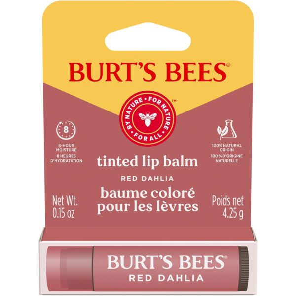Burt's Bees Lip Tint Balm, Long Lasting 2 in 1 Duo Tinted Balm Formula, Color Infused with Hydrating Shea Butter for a Natural Looking Buildable Finish, Red Dahlia, 1 Tube