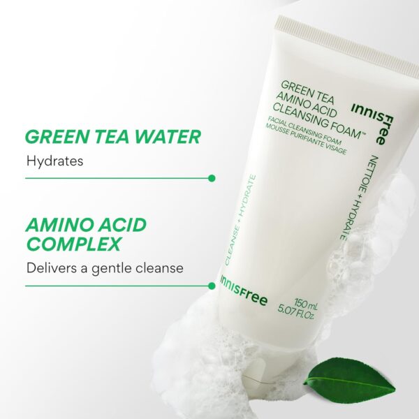innisfree Green Tea Amino Acid Cleansing Foam, Sulfate Free, Hydrating Korean Face Wash with Gentle Foam