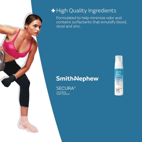 Smith+Nephew SECURA◊ Total Body Foam Cleanser, Foaming Waterless Body Cleanser, No- Rinse Skin Cleanser with Pump Dispenser, 8.5 Ounces